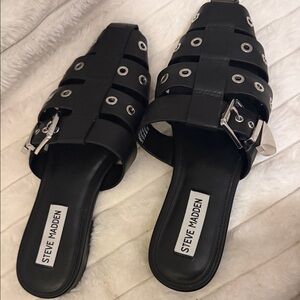 Steve Madden Black Buckle Mules